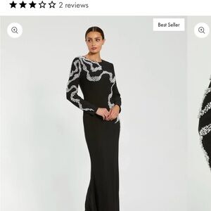 Black Long Sleeve Formal Gown with Pearl and rhinestones Embellishment